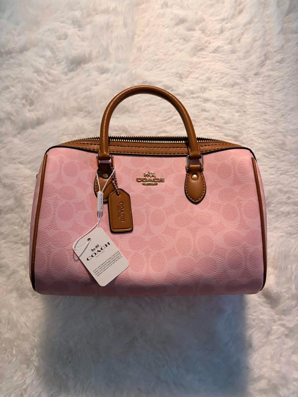 🌸Coach Pink Signature Satchel with Brown Leather Trim🌸